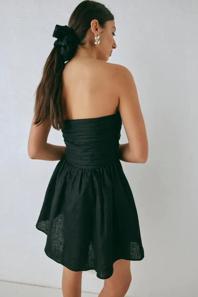 VRG GRL Saint Malo Linen Mini Dress Black Women Mini Dresses