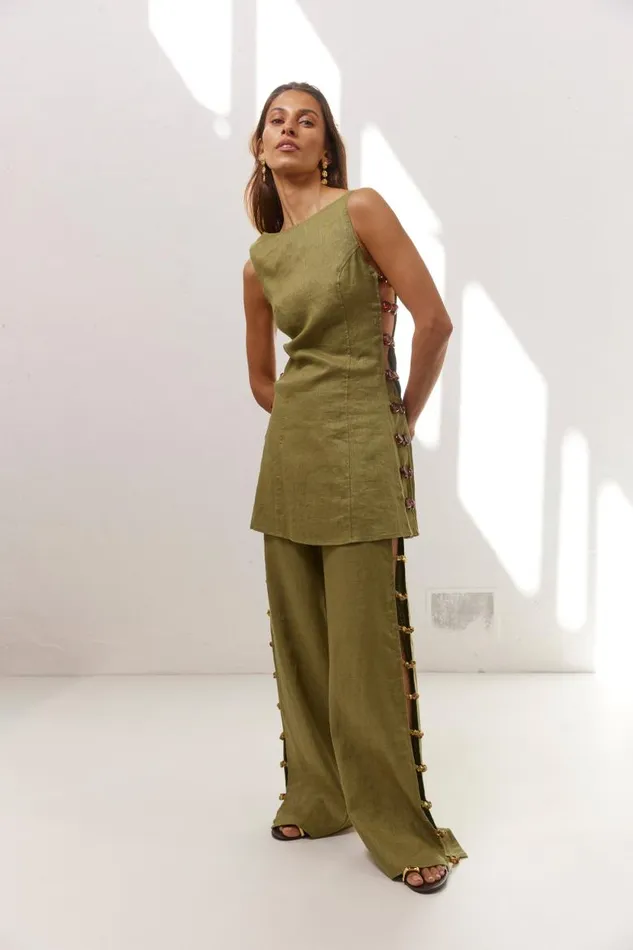 VRG GRL Tia Linen Pants Olive Women Pants