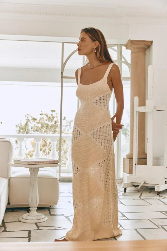 VRG GRL Vinca Knit Maxi Dress Ecru Women MidiMaxi Dresses