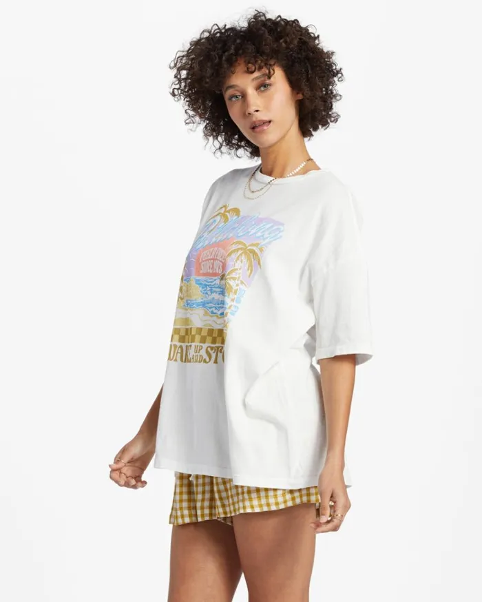 Wake Up And Stoke TShirt Salt Crystal Women Billabong Graphic Tees and Tanks
