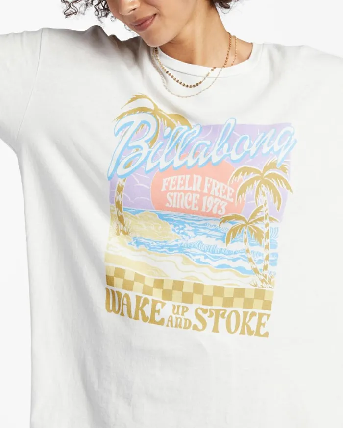 Wake Up And Stoke TShirt Salt Crystal Women Billabong Graphic Tees and Tanks