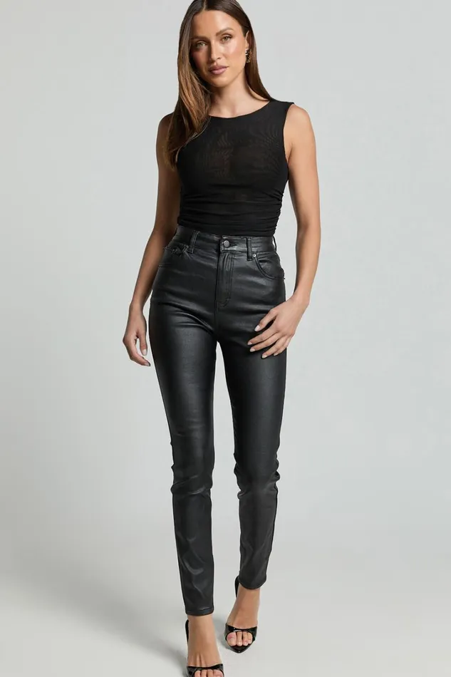 Whinnie Jeans 8211 High Waist Skinny Coated Denim Jeans In Black Women Showpo Denim