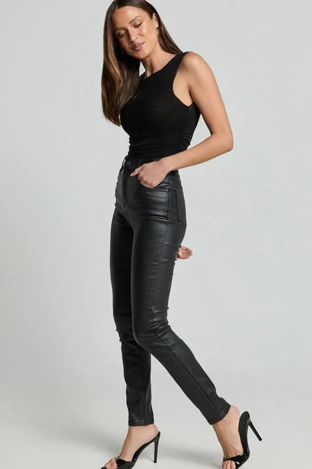 Whinnie Jeans 8211 High Waist Skinny Coated Denim Jeans In Black Women Showpo Denim