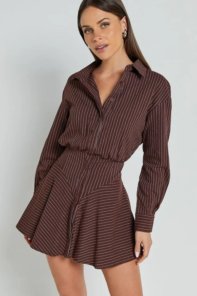Whitney Mini Dress 8211 Linen Look Long Sleeve Shirt Dress In Chocolate Pinstripe Women Showpo Curve Clothes Whitney Mini Dress 8211 Linen Look Long Sleeve Shirt Dress In Chocolate Pinstripe Women Showpo Curve Clothes