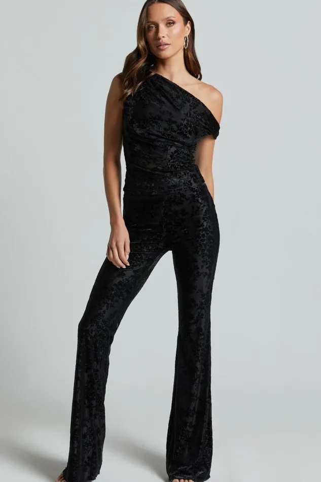 Willow Top 8211 Off Shoulder Ruched Burnout Velvet Top In Black Floral Women Showpo Tops