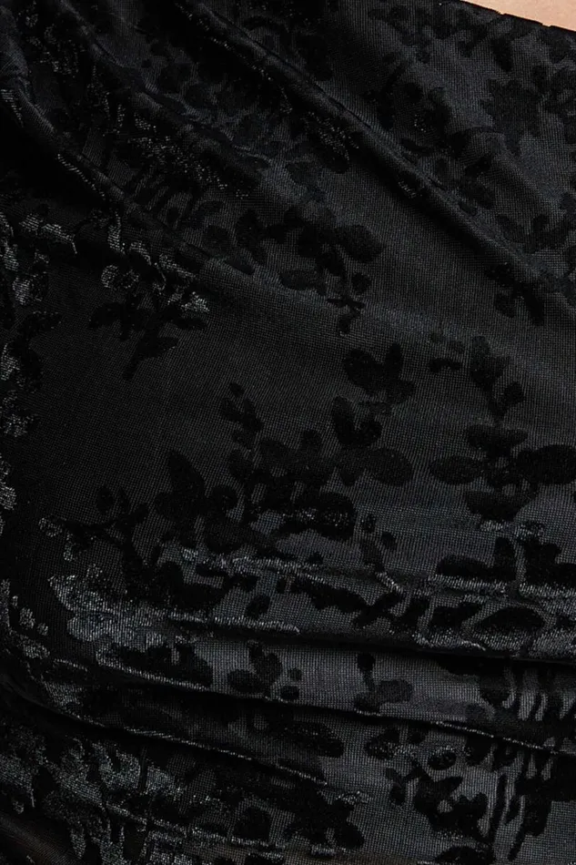 Willow Top 8211 Off Shoulder Ruched Burnout Velvet Top In Black Floral Women Showpo Tops