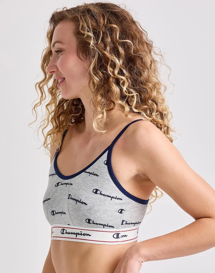 Women039S Bralette Script Logo Navy Logo Oxford Print Women Champion Sports Bras and Bralettes