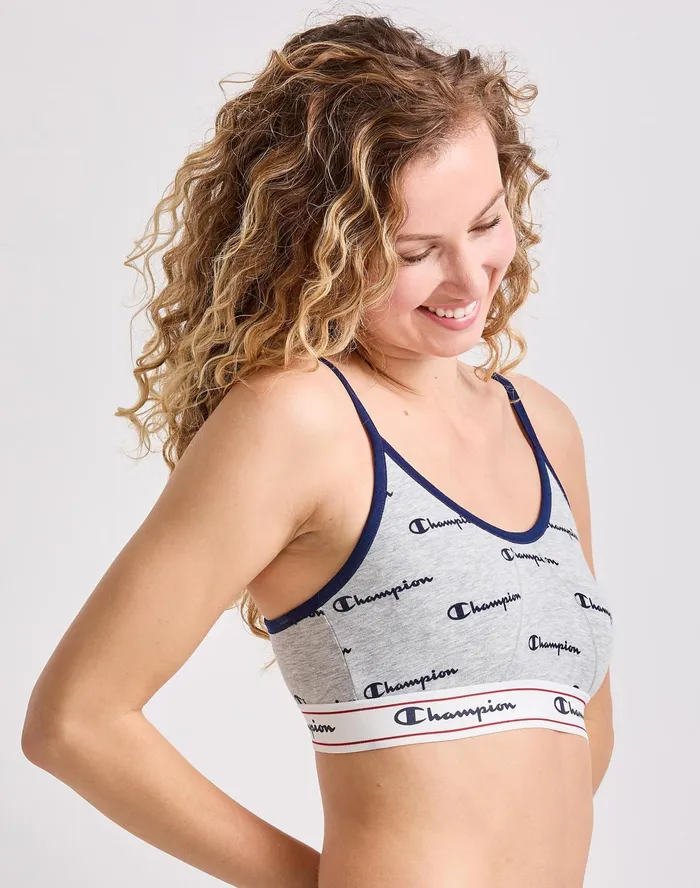 Women039S Bralette Script Logo Navy Logo Oxford Print Women Champion Sports Bras and Bralettes
