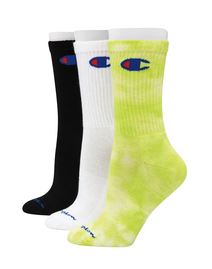 Women039S Crew Socks Asst TieDye 3Pairs Assorted Sweet Green Women Champion Socks