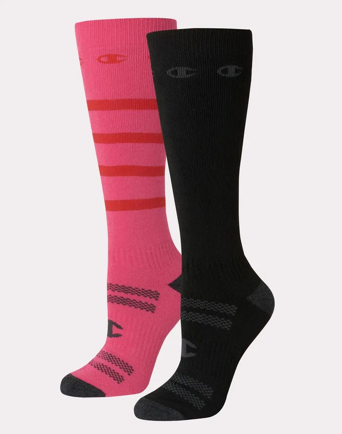 Women039S Outdoor Heavyweight OverThe Knee Ski Socks 2Pairs Pinkblack Women Champion Socks