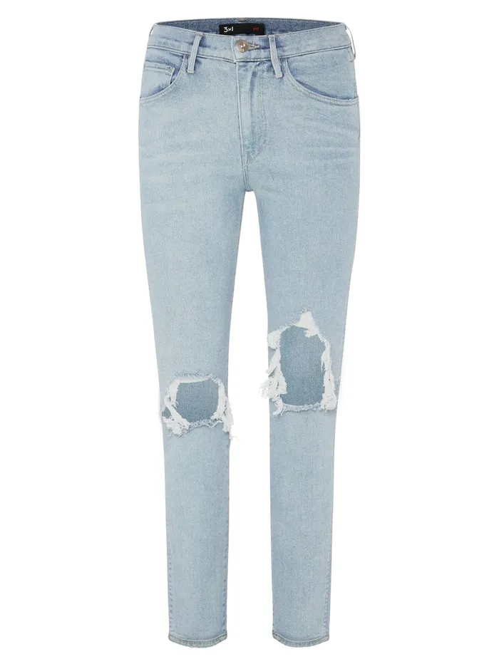 Women 3X1 8211 Straight Authentic Cropped Denim Jeans In Light Blue The UNDONE Denim