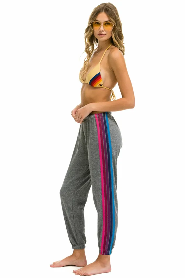 Women 5 STRIPE SWEATPANTS 8211 HEATHER GREY PINK PURPLE Aviator Nation Sweatpants