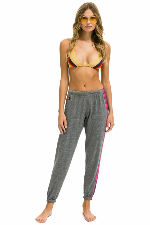 Women 5 STRIPE SWEATPANTS 8211 HEATHER GREY PINK PURPLE Aviator Nation Sweatpants Women 5 STRIPE SWEATPANTS 8211 HEATHER GREY PINK PURPLE Aviator Nation Sweatpants
