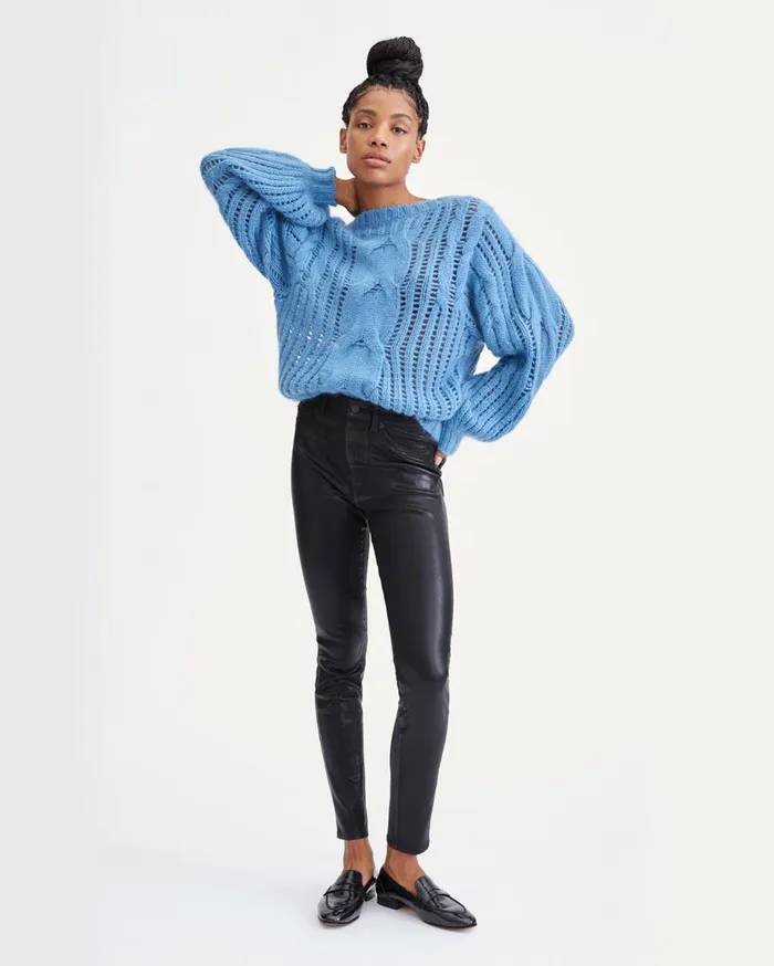 Women 7 For All Mankind Full Length Coated Bair High Waist Skinny With Faux Pockets In Black Women 7 For All Mankind Full Length Coated Bair High Waist Skinny With Faux Pockets In Black