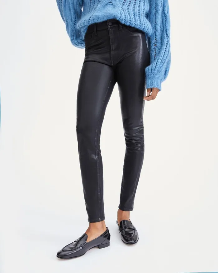 Women 7 For All Mankind Full Length Coated Bair High Waist Skinny With Faux Pockets In Black