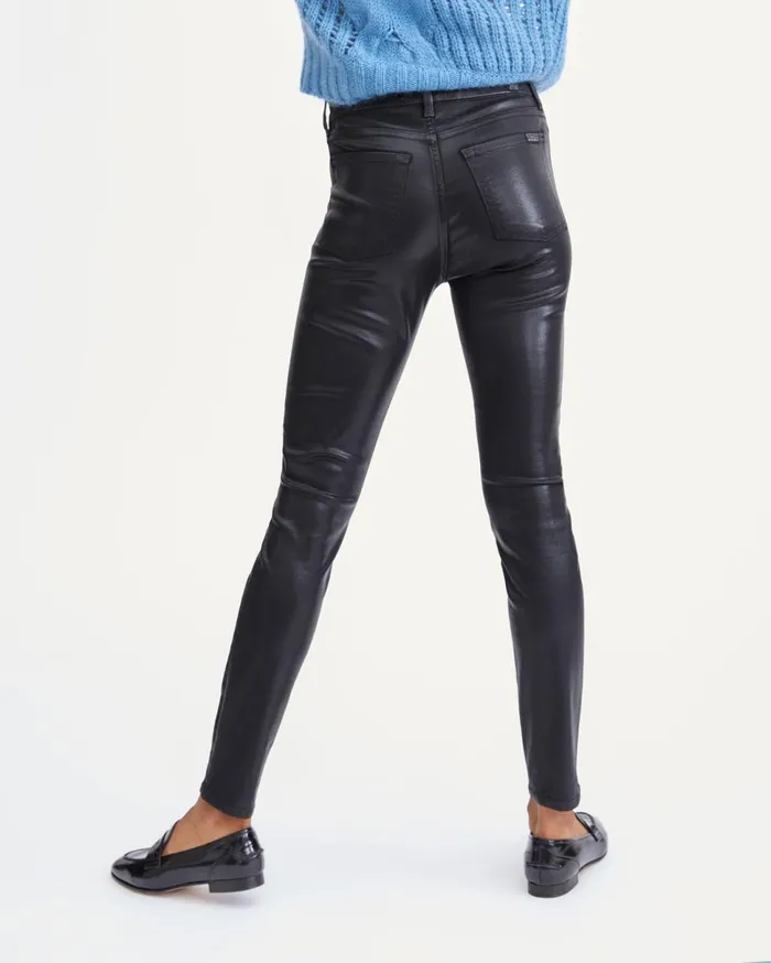 Women 7 For All Mankind Full Length Coated Bair High Waist Skinny With Faux Pockets In Black