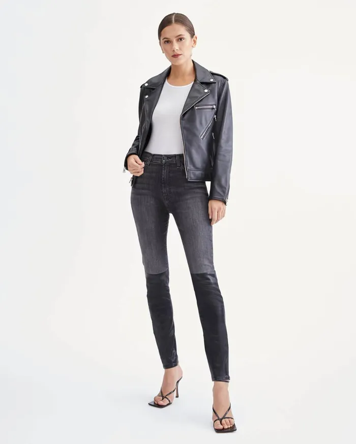 Women 7 For All Mankind Full Length High Waist Skinny With Coated Boot In Black