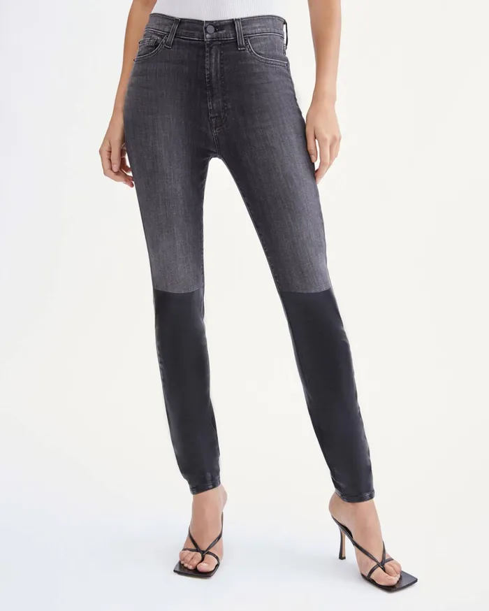 Women 7 For All Mankind Full Length High Waist Skinny With Coated Boot In Black