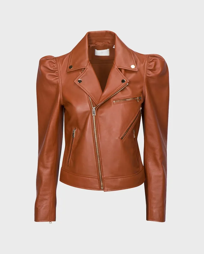 Women 7 For All Mankind Jackets 038 Coats Puff Sleeve 7 Zip Moto Jacket In Spice