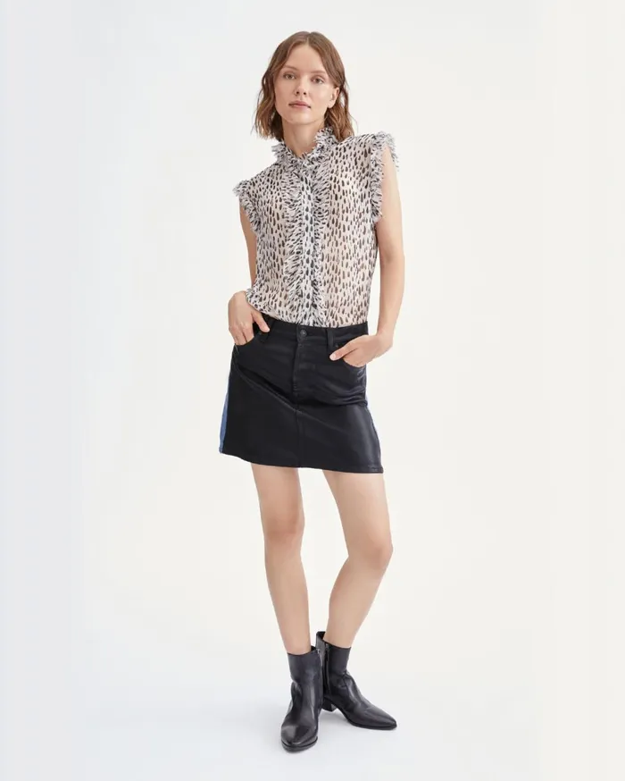 Women 7 For All Mankind Shorts 038 Skirts Coated 5050 Denim Miniskirt In Black