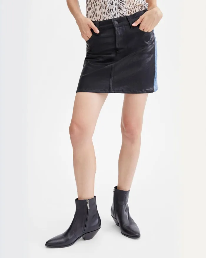 Women 7 For All Mankind Shorts 038 Skirts Coated 5050 Denim Miniskirt In Black