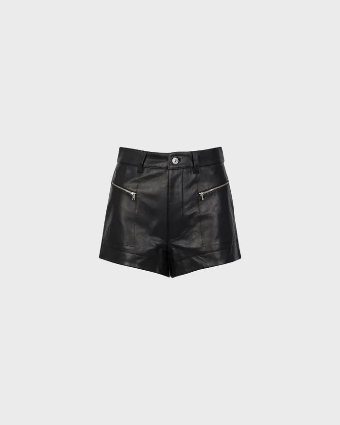 Women 7 For All Mankind Shorts 038 Skirts Zipper Leather Shorts In Jet Black