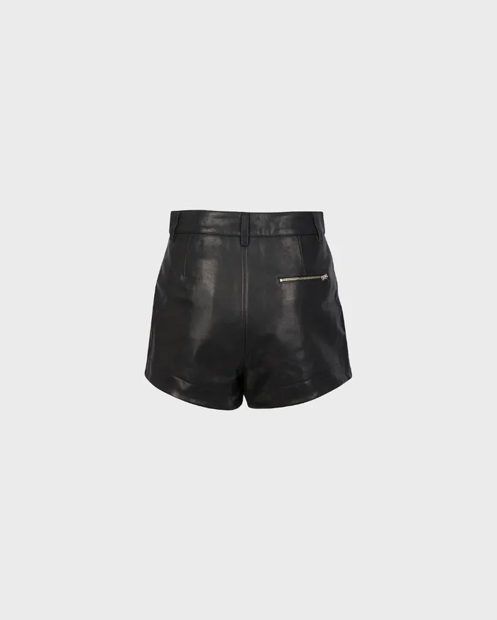 Women 7 For All Mankind Shorts 038 Skirts Zipper Leather Shorts In Jet Black