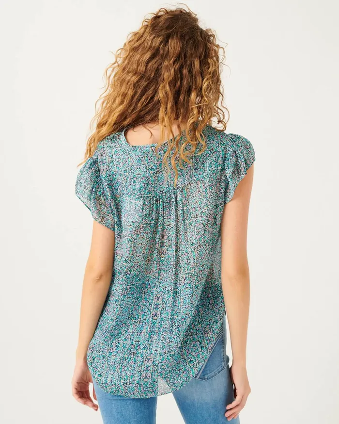 Women 7 For All Mankind Tops Flutter Sleeve Tie Neck Top In Radiant Wildflower