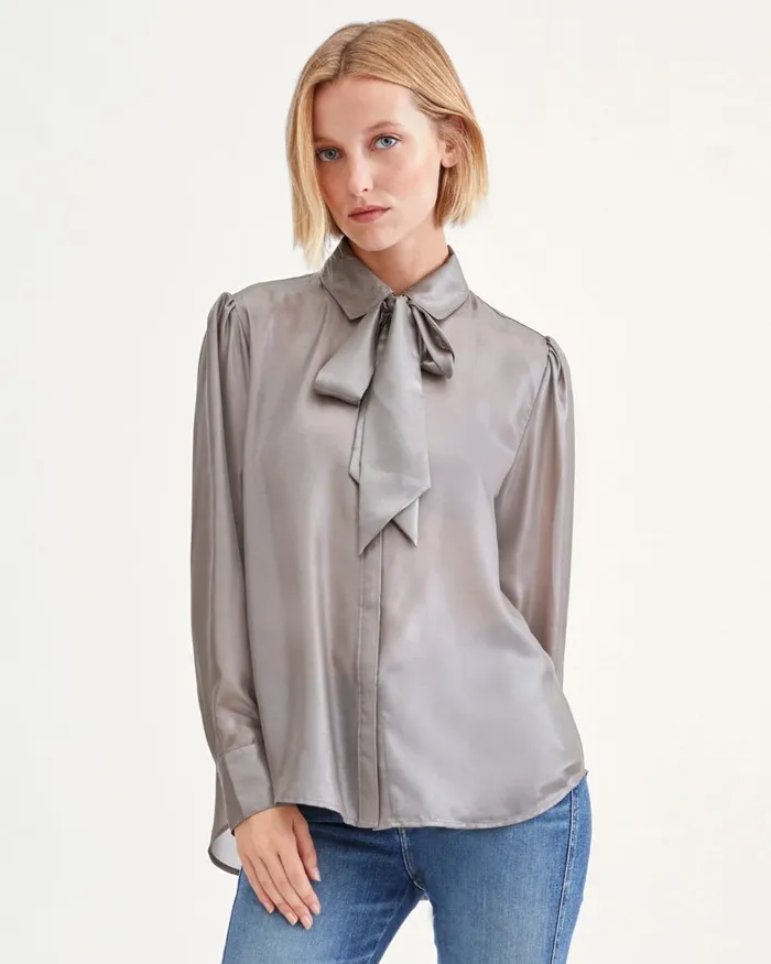 Women 7 For All Mankind Tops Neck Tie Blouse In Silver