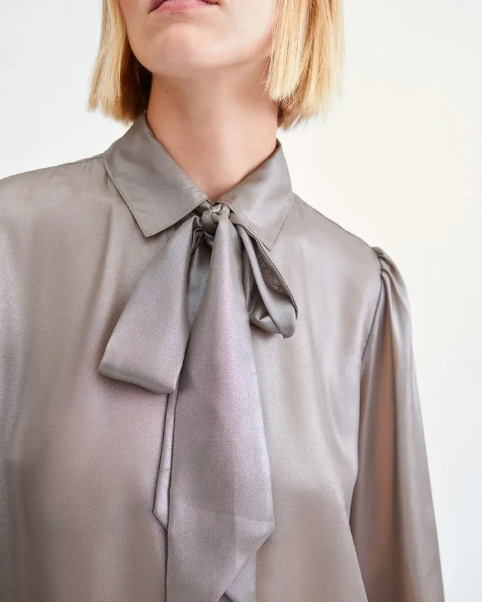 Women 7 For All Mankind Tops Neck Tie Blouse In Silver