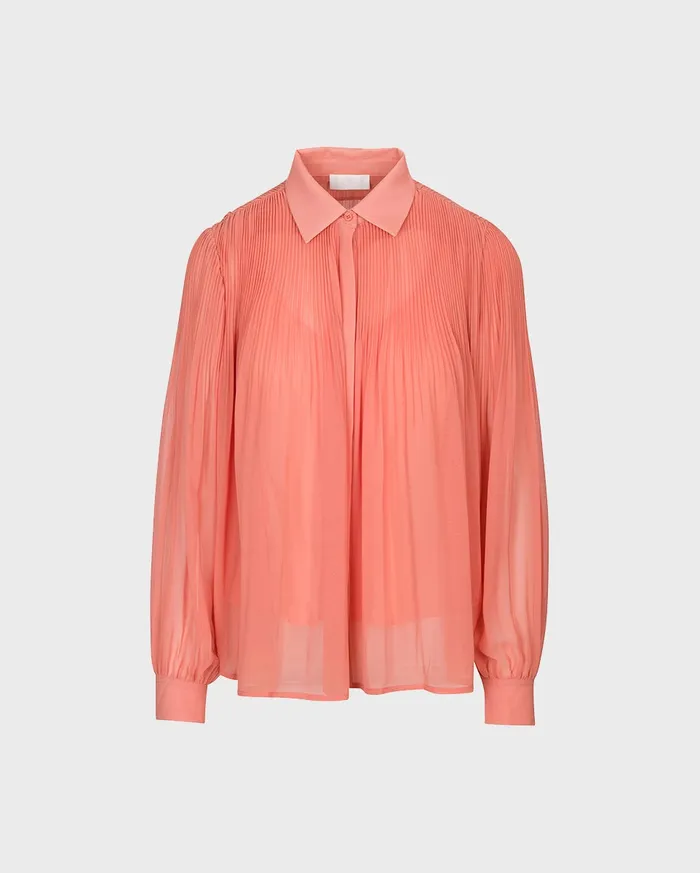 Women 7 For All Mankind Tops Release Pleat Collared Shirt In Coral
