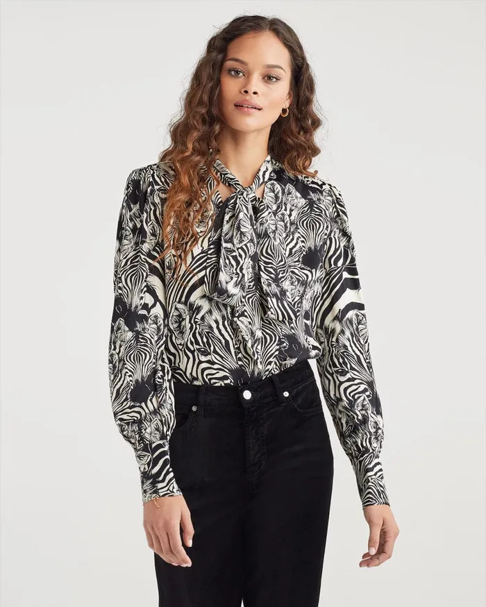 Women 7 For All Mankind Tops Satin VNeck Tie Top In Zebra