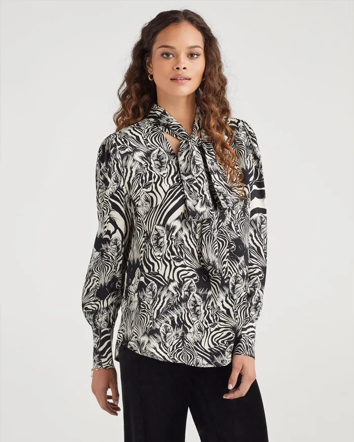 Women 7 For All Mankind Tops Satin VNeck Tie Top In Zebra Women 7 For All Mankind Tops Satin VNeck Tie Top In Zebra