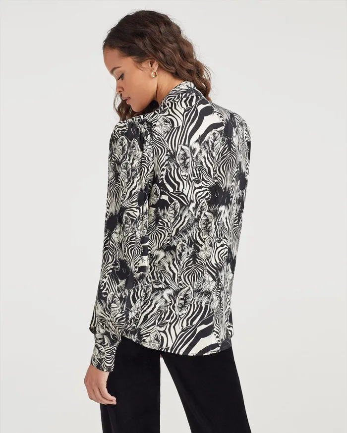 Women 7 For All Mankind Tops Satin VNeck Tie Top In Zebra Women 7 For All Mankind Tops Satin VNeck Tie Top In Zebra