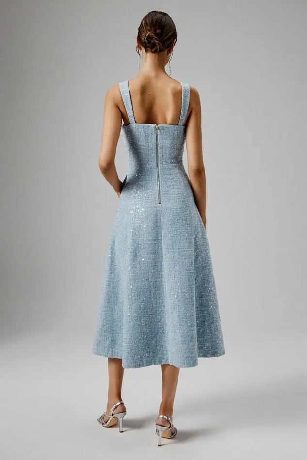 Women ALine Dresses Lavish Alice KIRA Pearl Embellished Boucle A Line Dress In Blue Blue