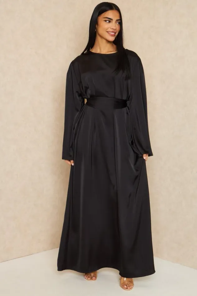 Women Abaya Ample Ceinture Et Satine Noire Black Brentiny Paris Satin Dresses Women Abaya Ample Ceinture Et Satine Noire Black Brentiny Paris Satin Dresses