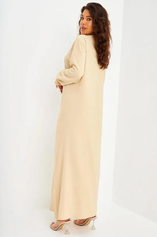 Women Abaya Beige Dcollet V Broderie Dore Beige Brentiny Paris Collection Ramadan Women Abaya Beige Dcollet V Broderie Dore Beige Brentiny Paris Collection Ramadan
