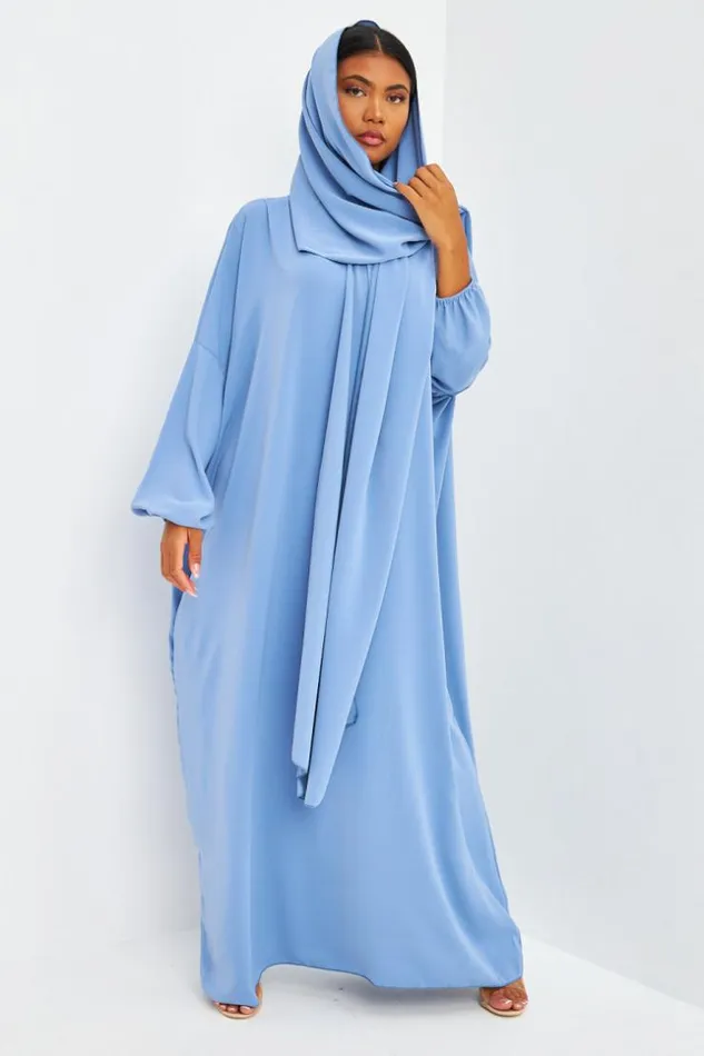 Women Abaya Bleu Ample Avec Voile Intgr Brentiny Paris Collection Ramadan