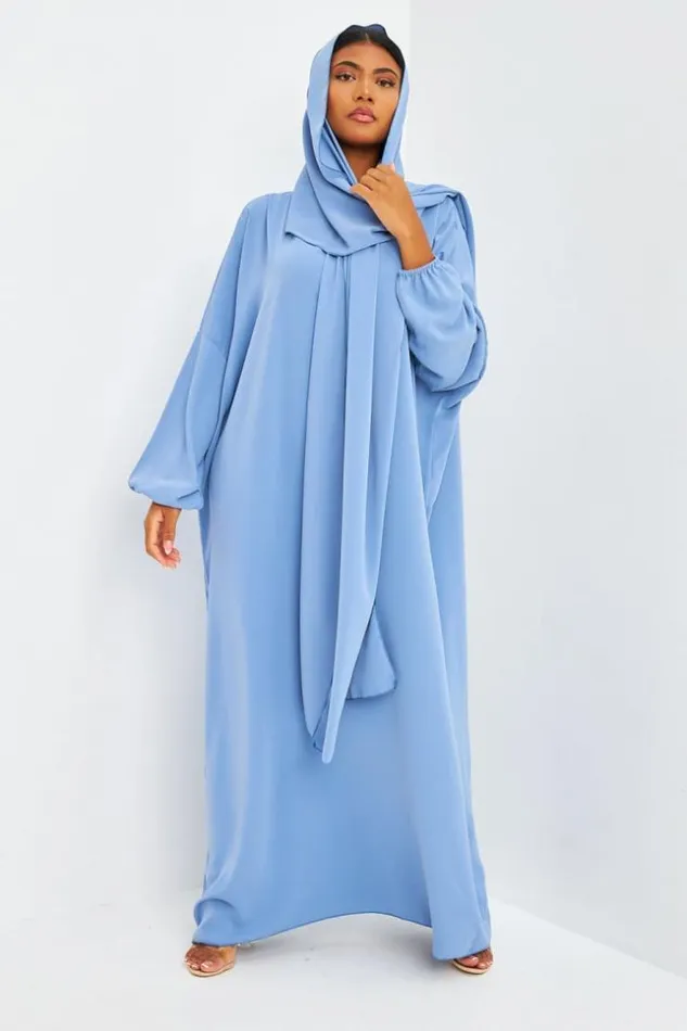 Women Abaya Bleu Ample Avec Voile Intgr Brentiny Paris Collection Ramadan