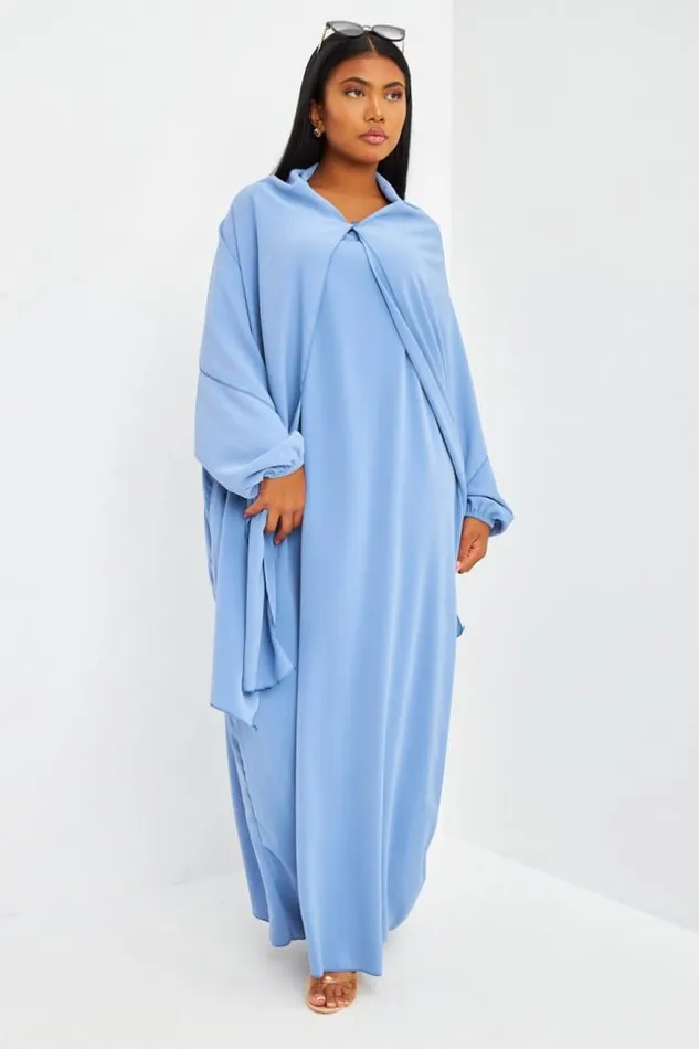 Women Abaya Bleu Ample Avec Voile Intgr Brentiny Paris Collection Ramadan