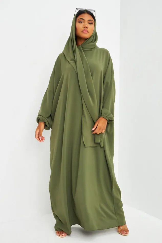 Women Abaya Kaki Ample Avec Voile Intgr Brentiny Paris Collection Ramadan