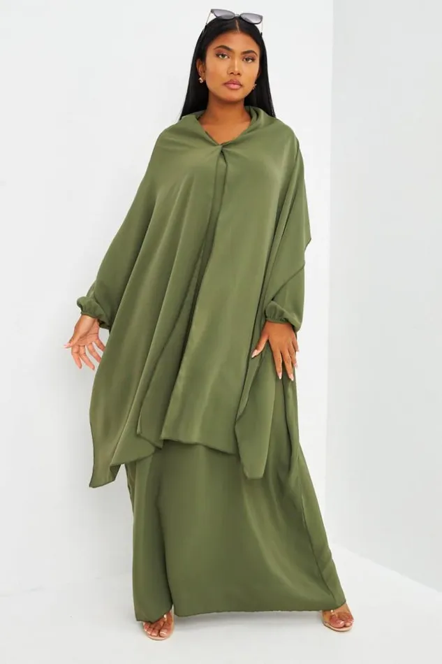 Women Abaya Kaki Ample Avec Voile Intgr Brentiny Paris Collection Ramadan