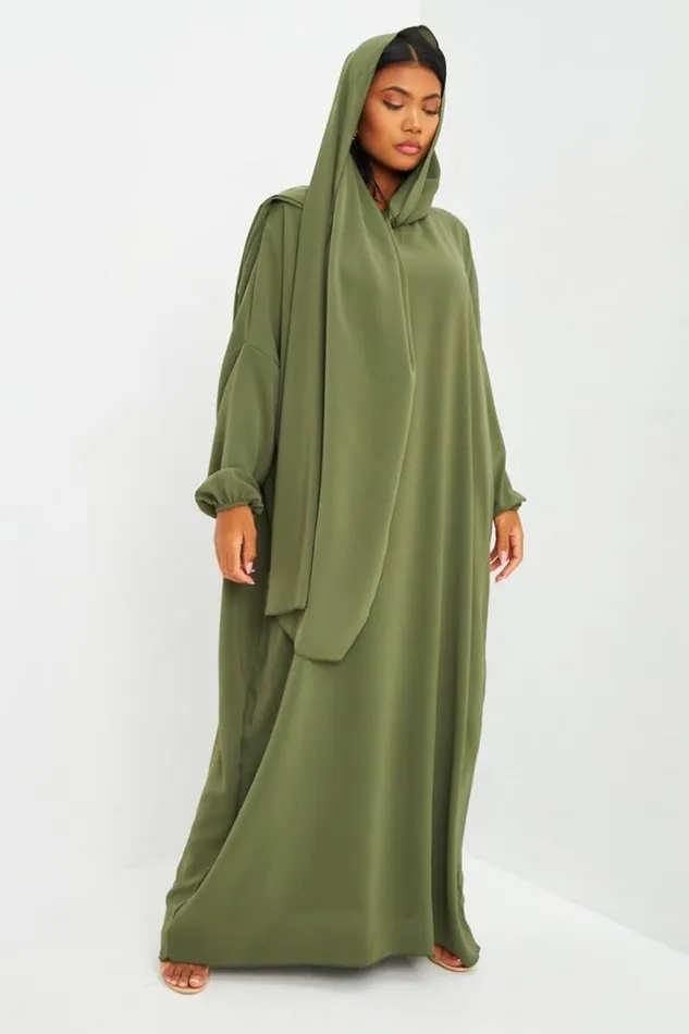 Women Abaya Kaki Ample Avec Voile Intgr Brentiny Paris Collection Ramadan