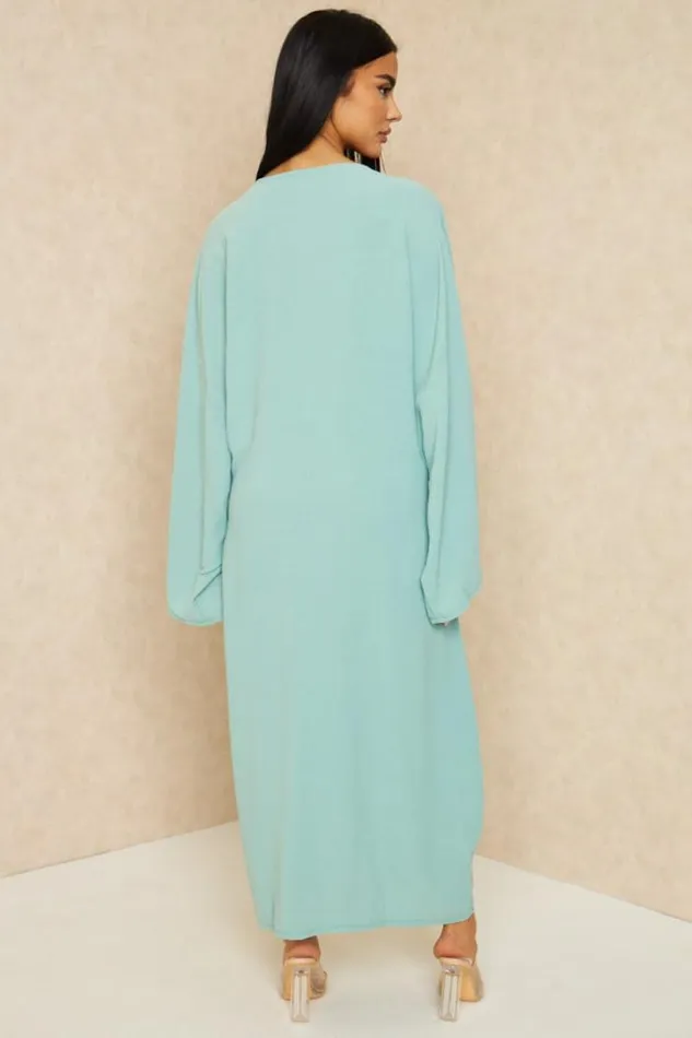 Women Abaya Vert D039eau Bandes Motif Grec Strass Vertclair Brentiny Paris Collection Ramadan