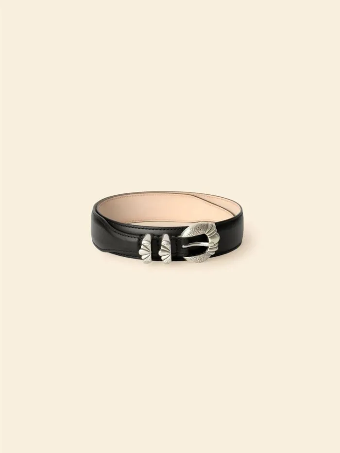 Women Accessories Xirena Silver Ostrich Black Calfskin Versailles Belt