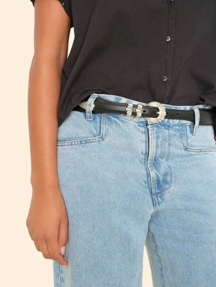 Women Accessories Xirena Silver Ostrich Black Calfskin Versailles Belt