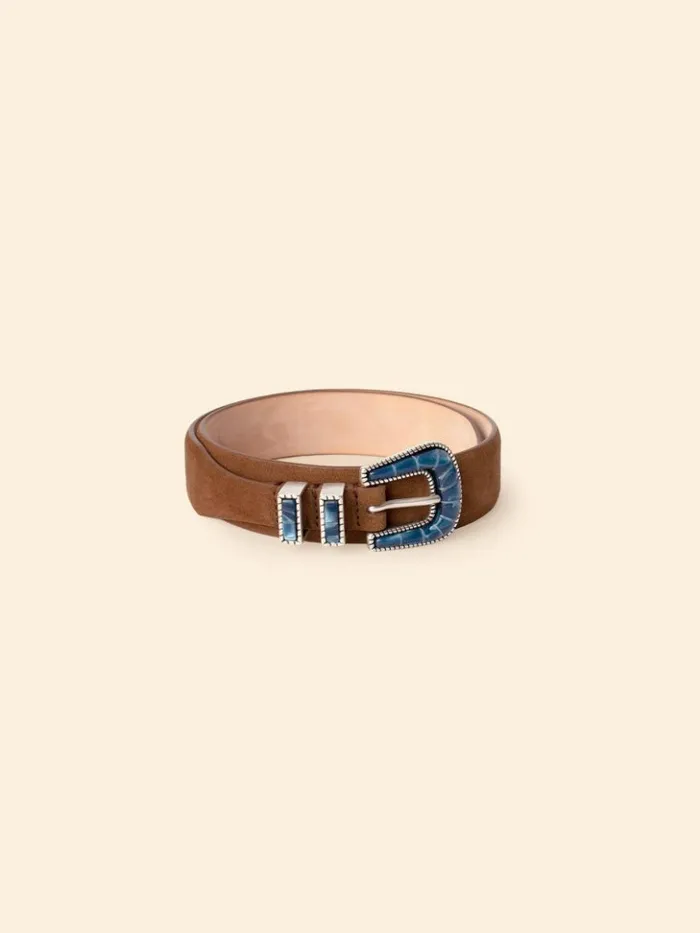 Women Accessories Xirena Silver Ostrich Brown Suede Blue Ocean Belt
