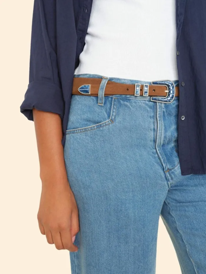 Women Accessories Xirena Silver Ostrich Brown Suede Blue Ocean Belt