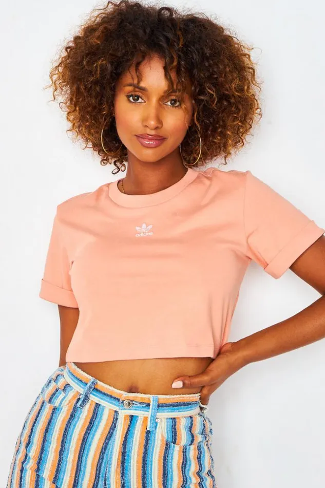 Women Adicolor Essentials Crop Top In Pink Adidas Pink Brentiny Paris TShirts