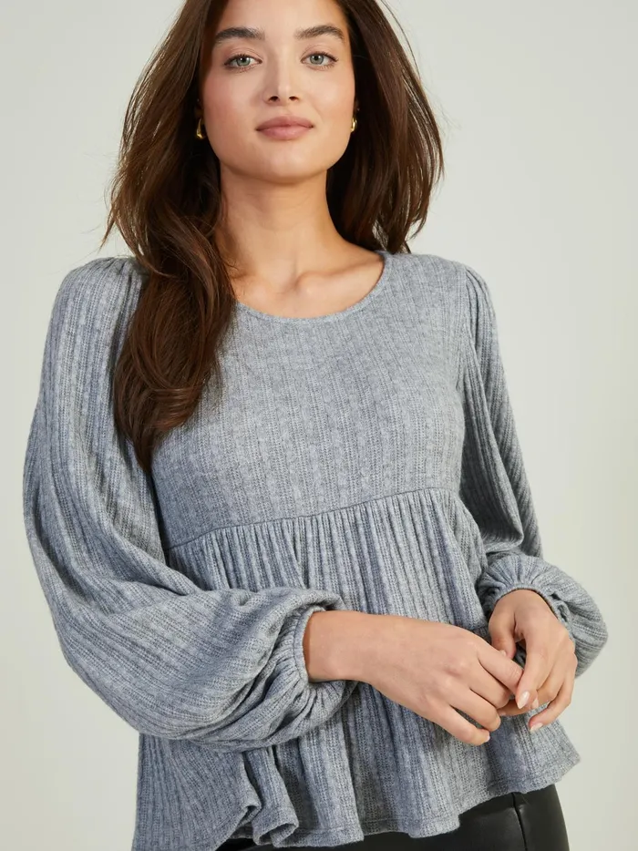 Women Altar039d State Blouses Ellis Pointelle Babydoll Top Grey